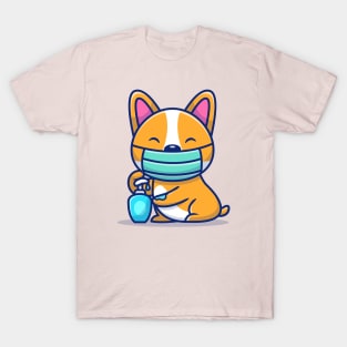 Cute Corgi Using Mask And Hand Sanitizer T-Shirt